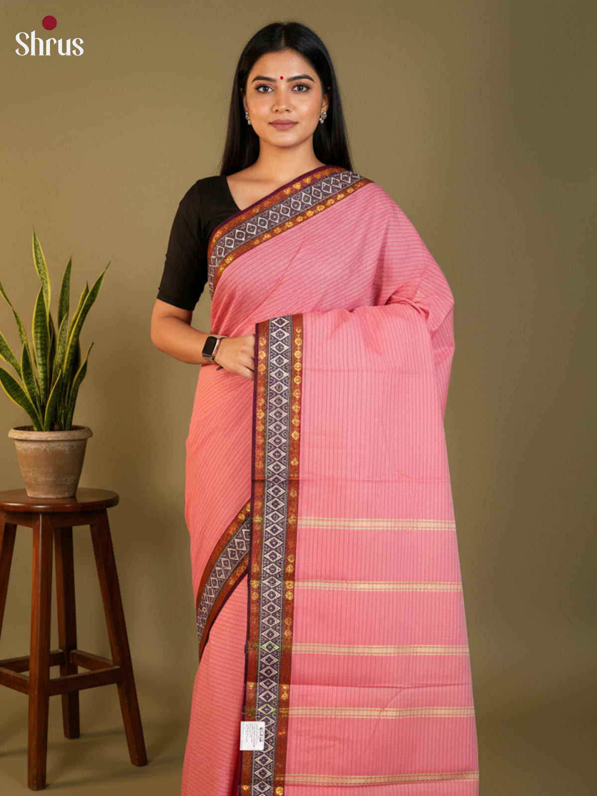Pink & Maroon - South Cotton Saree-DLS15224