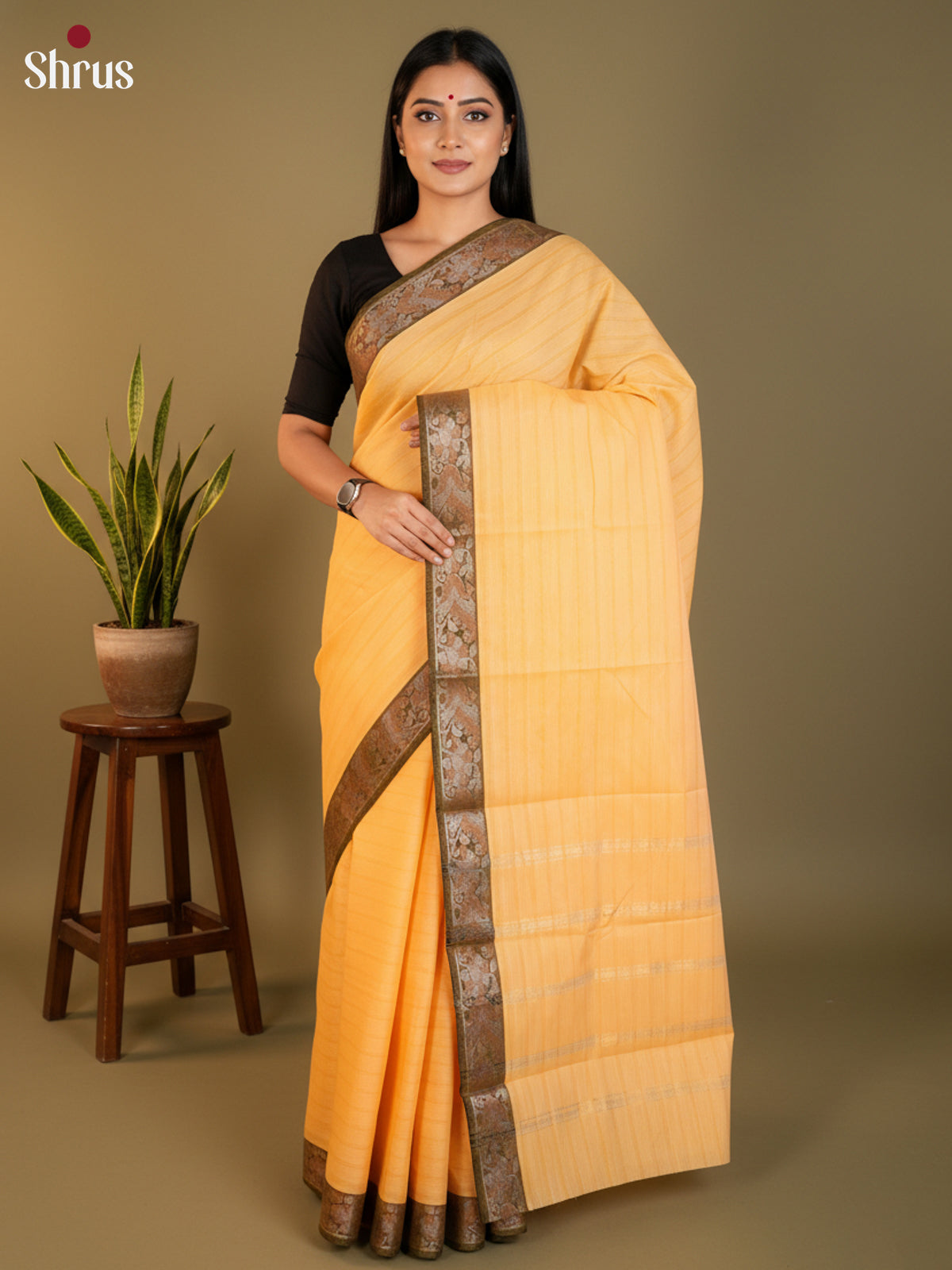 Pastel Peach & Chutney Green - South Cotton Saree-DLS15226