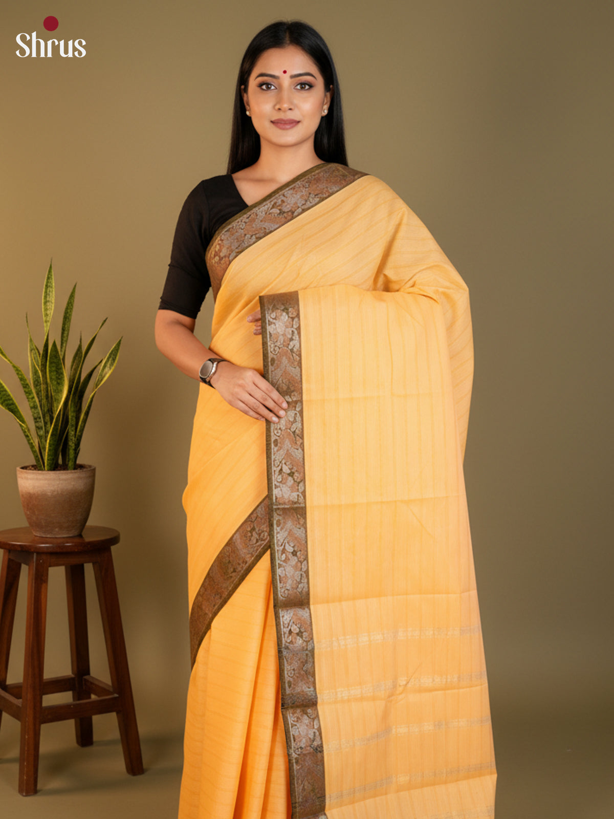 Pastel Peach & Chutney Green - South Cotton Saree-DLS15226
