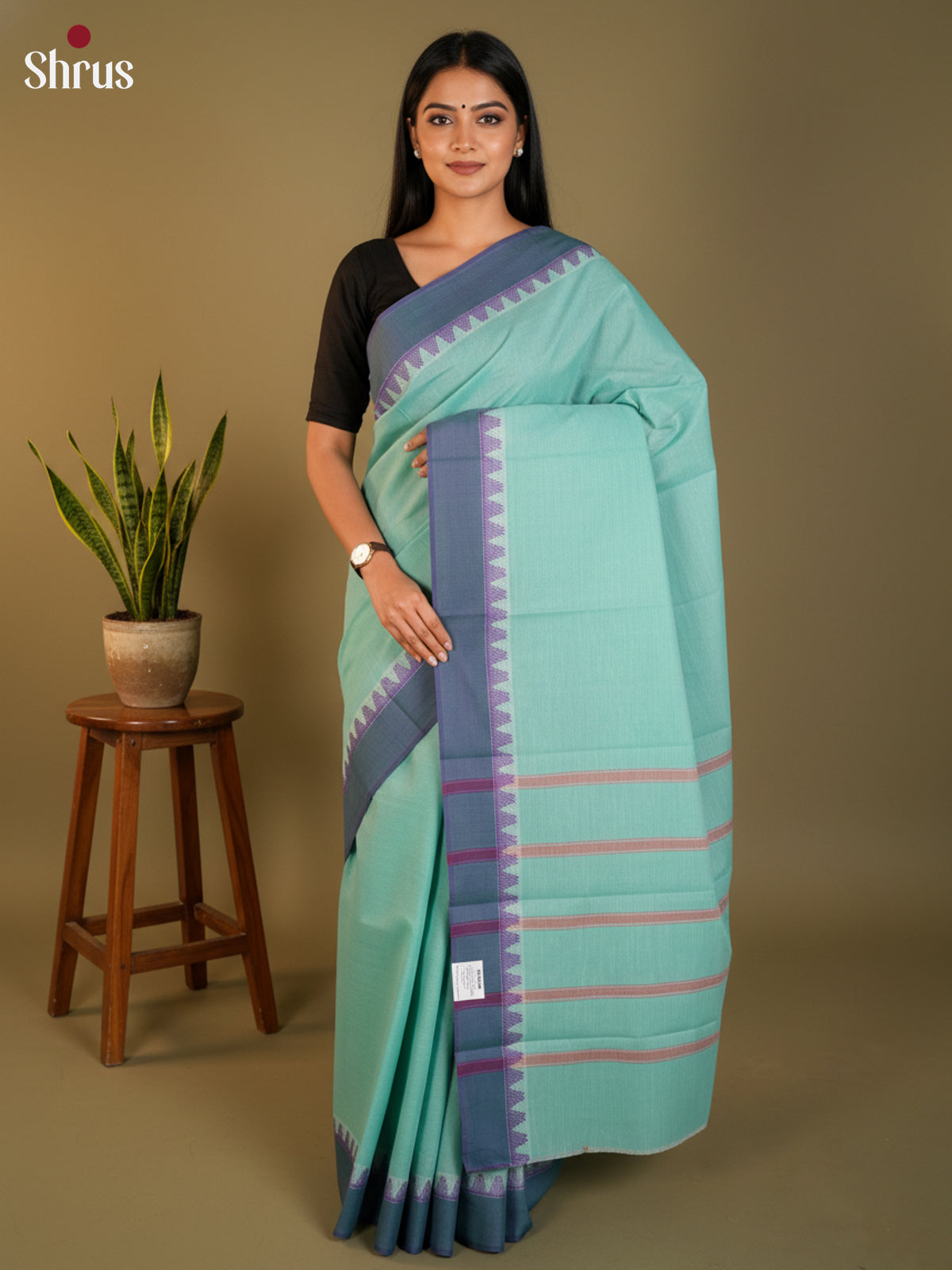 Pastel Green & Blue- South Cotton Saree- DLS15230