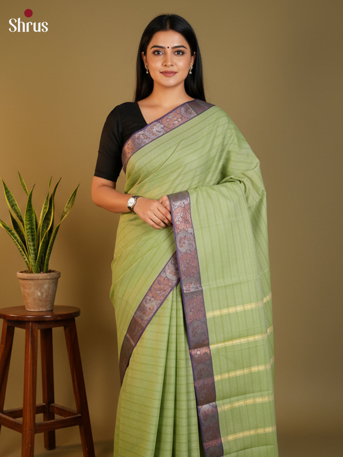 Pastel Green & Purple- South Cotton Saree- DLS15234