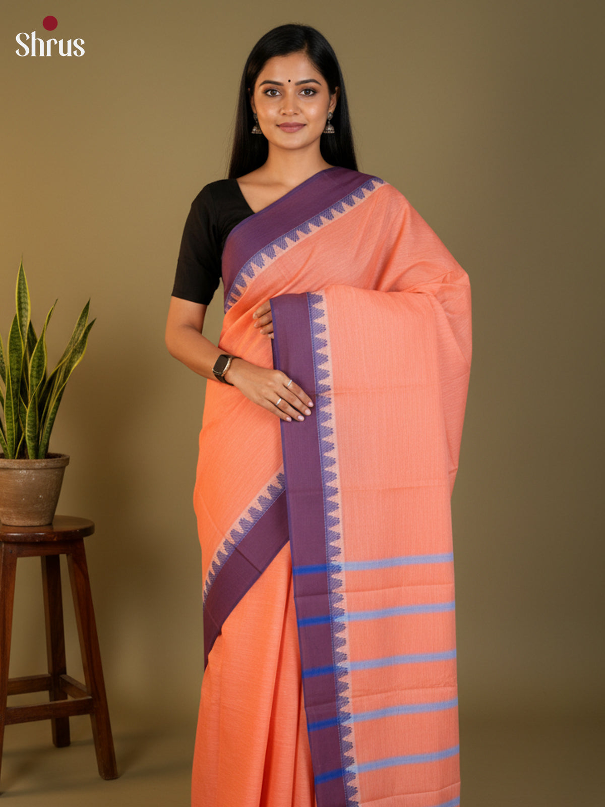 Peach & Purple - South Cotton Saree-DLS15235