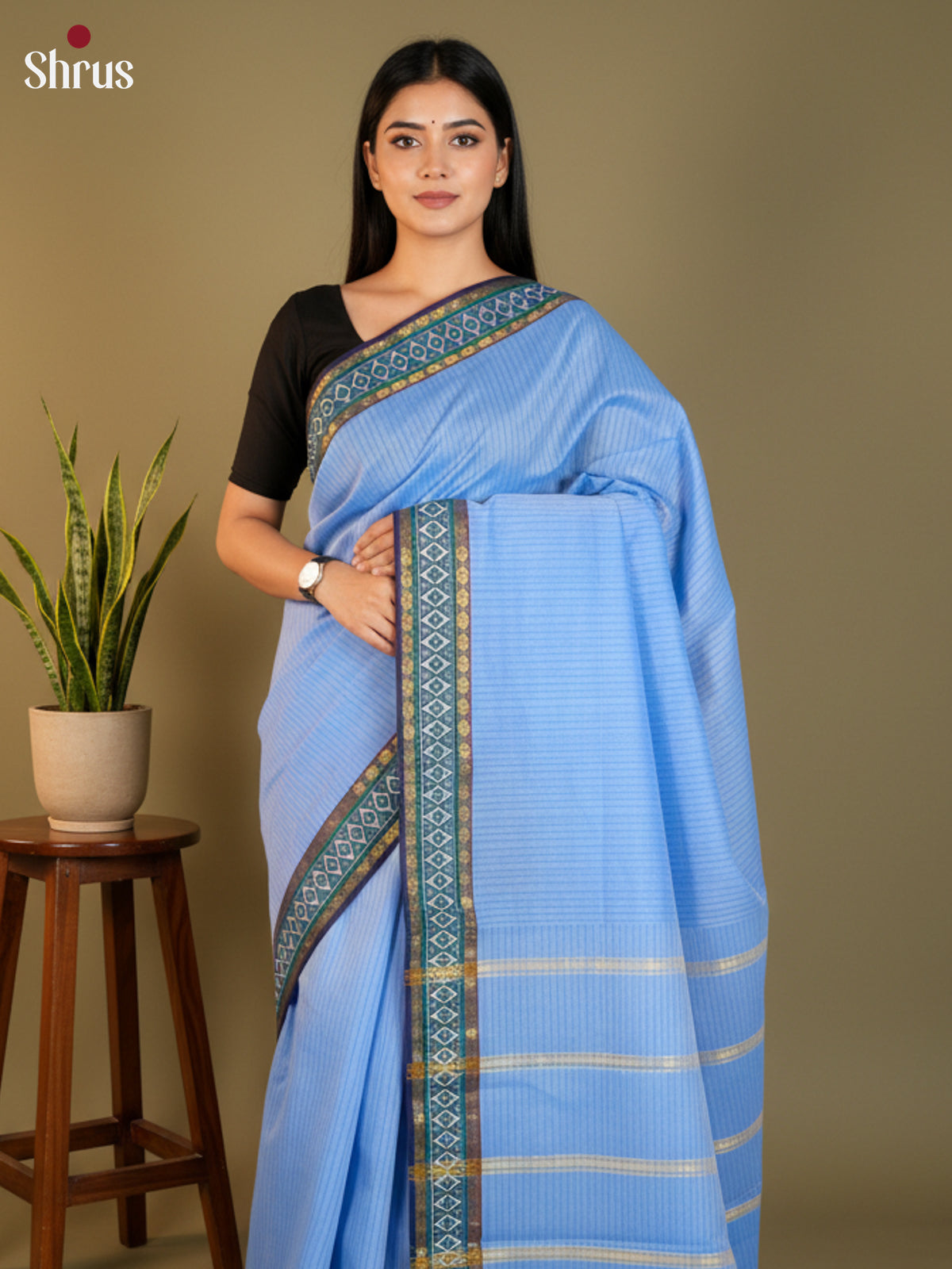 Light Blue & Blue- South Cotton Saree- DLS15239