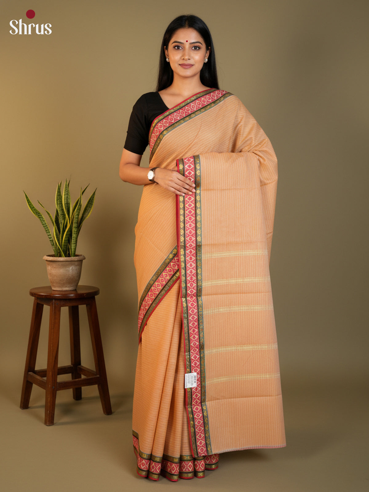 Peach & Red - South Cotton Saree-DLS15241