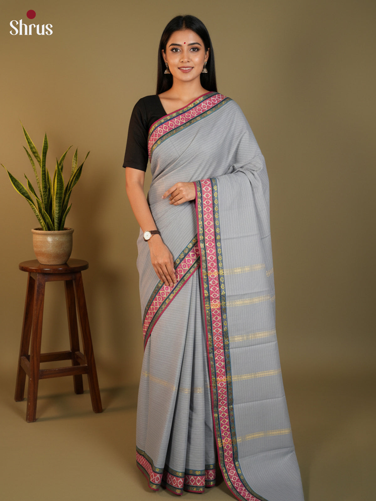Grey & Red -DLS15242 - South Cotton Saree