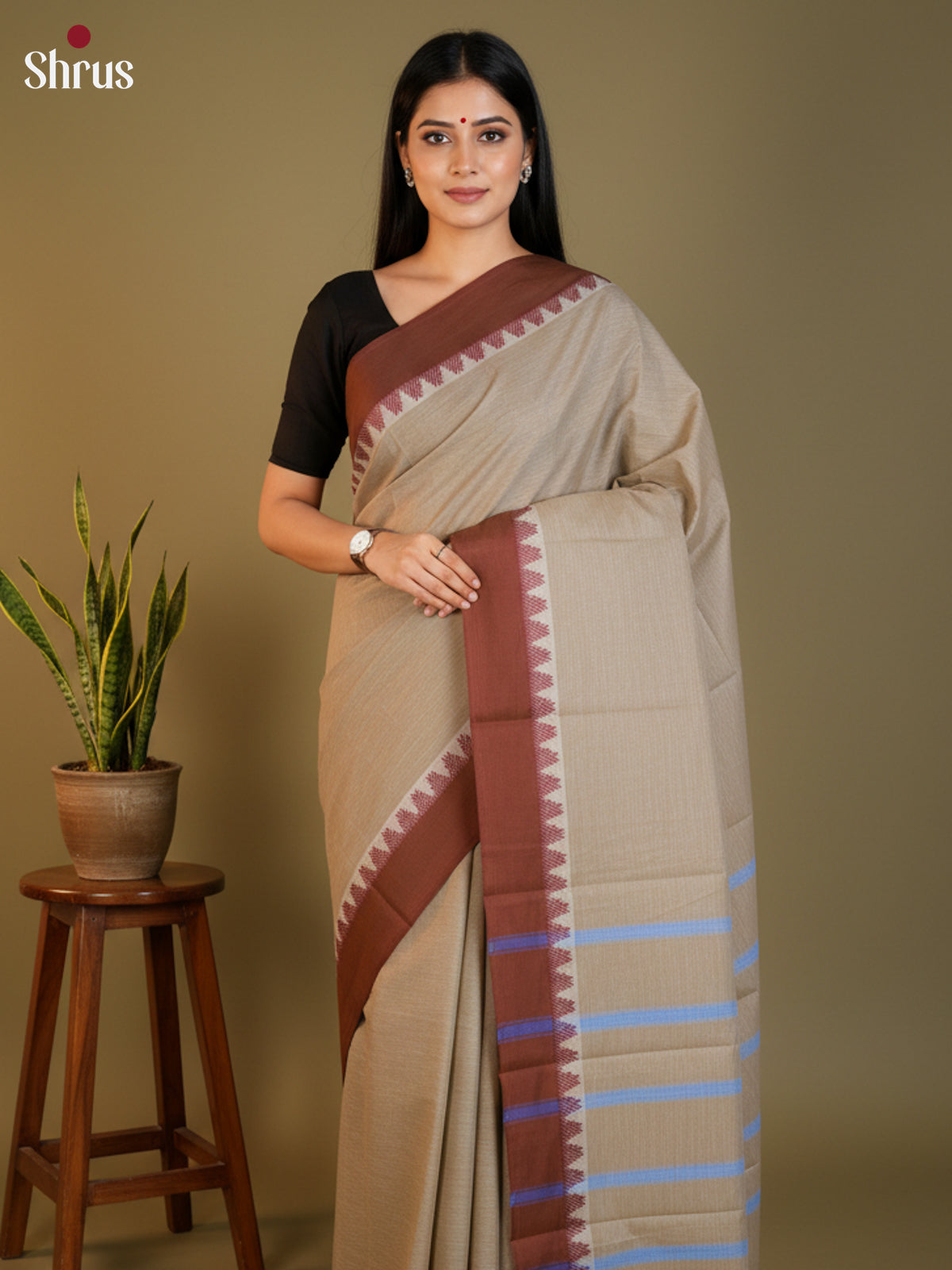 Grey & Brown - South Cotton Saree-DLS15243