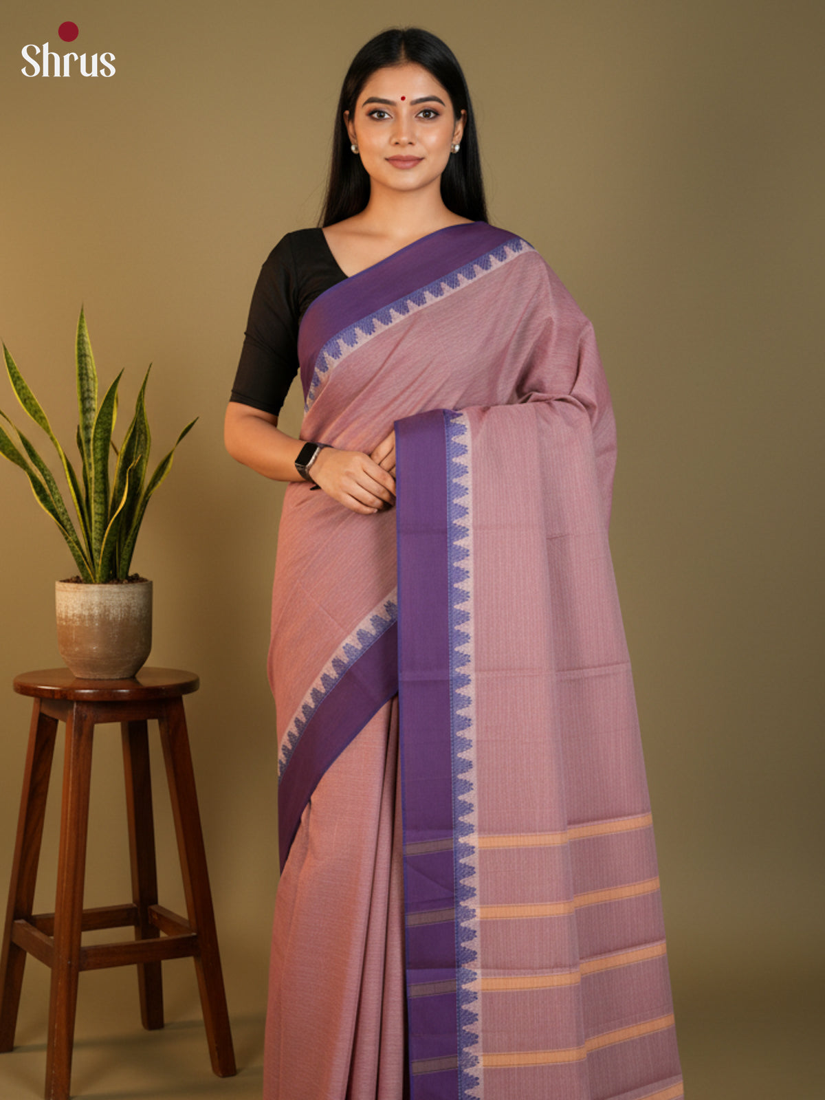 Mauve & Purple - South Cotton Saree- DLS15245