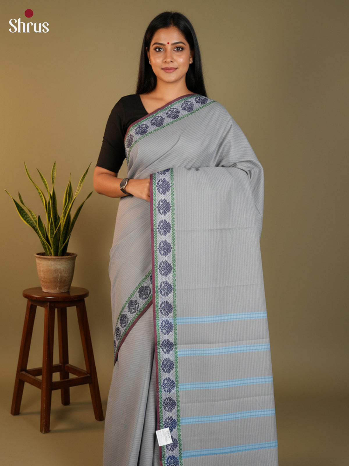 Grey - South Cotton Saree-DLS15248