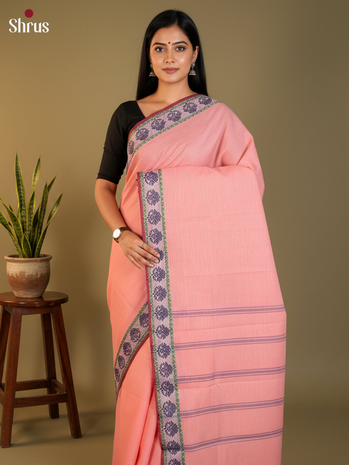Peach & Maroon- South Cotton Saree -DLS15250