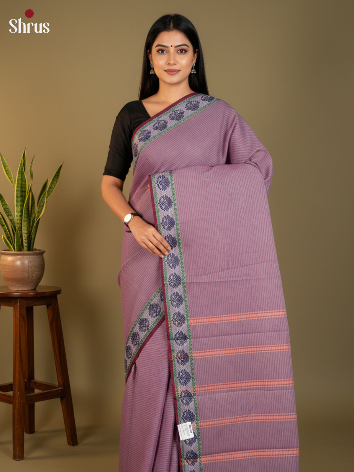 Purple & Maroon - South Cotton Saree-DLS15251