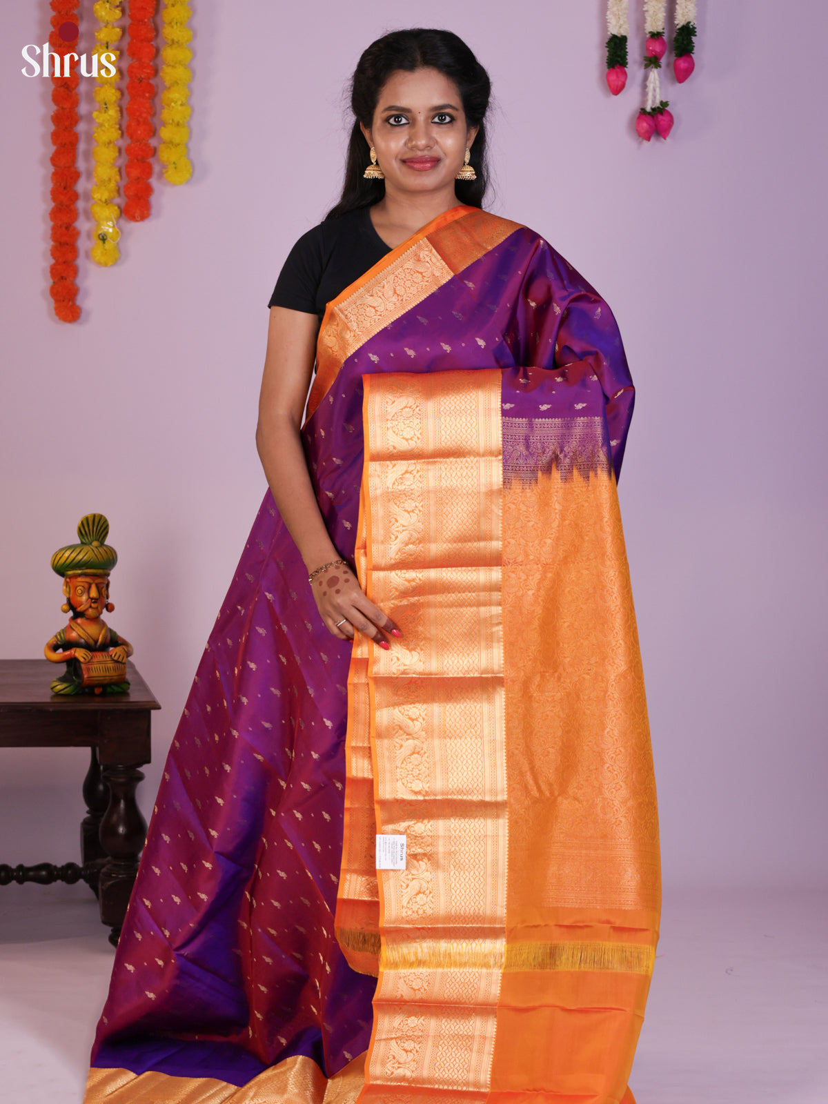 Purple & Orange - Kanchipuram-halfpure Saree- DLS16005 - Shop on Shrus.com
