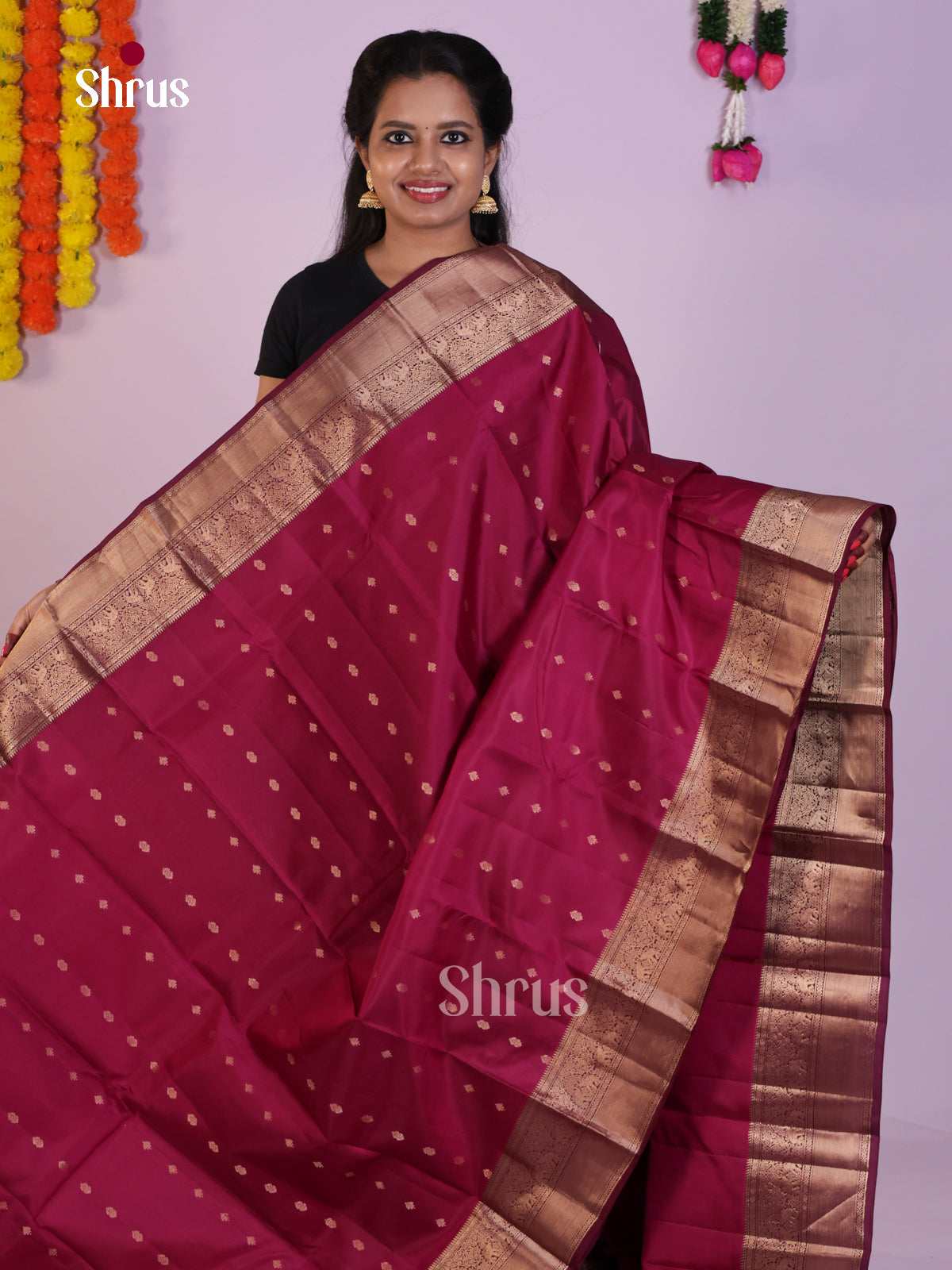 Timeless Deep Wine Red Pattu Saree With Golden Buttas & Brocade Pallu