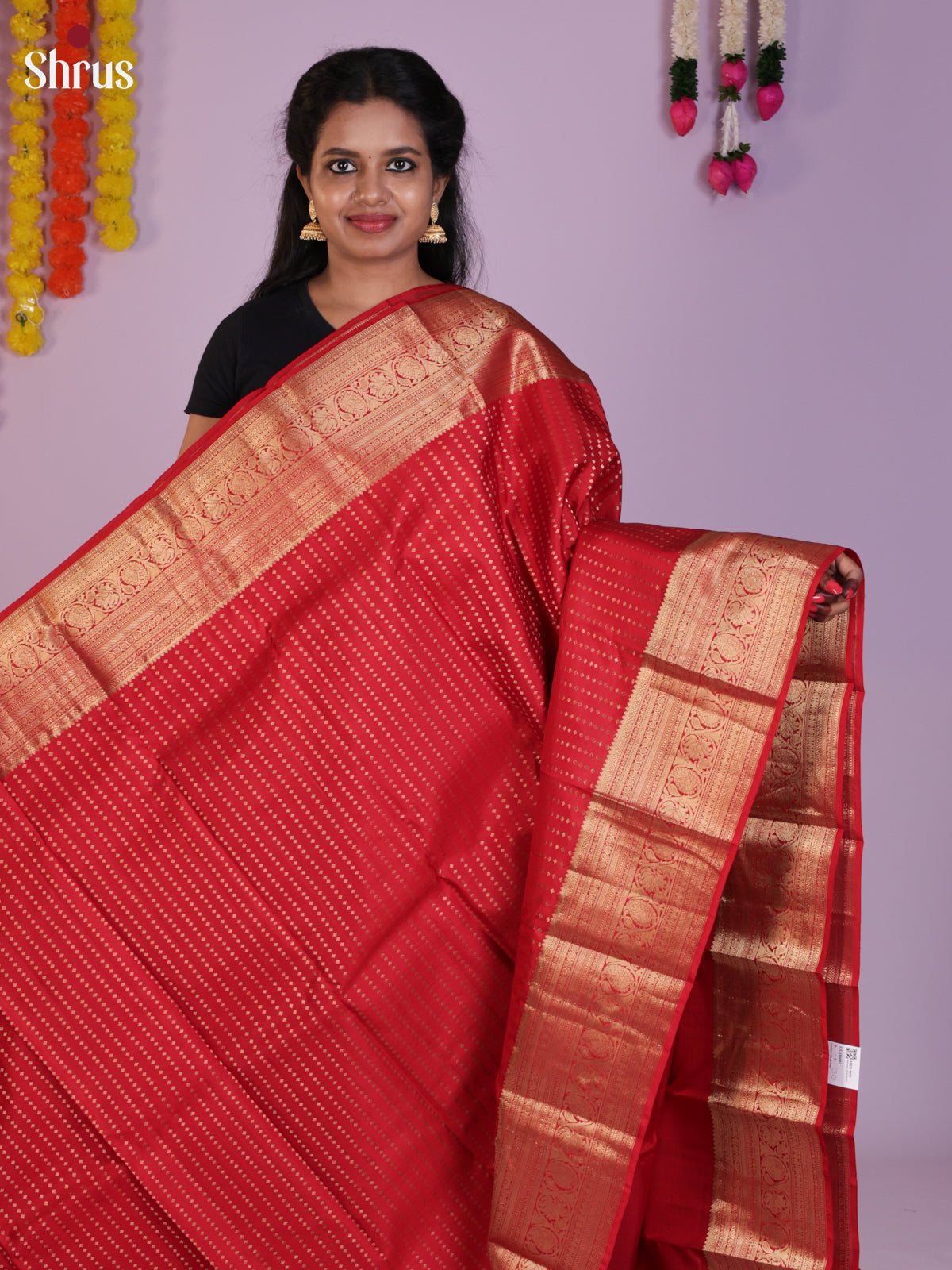 Regal Red Wedding Silk Saree With Zari Dots & Brocade Pallu