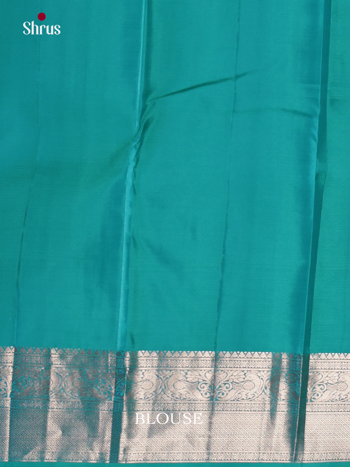 Teal Kanchipuram Silk Saree with Silver Zari Buttas & Brocade Pallu