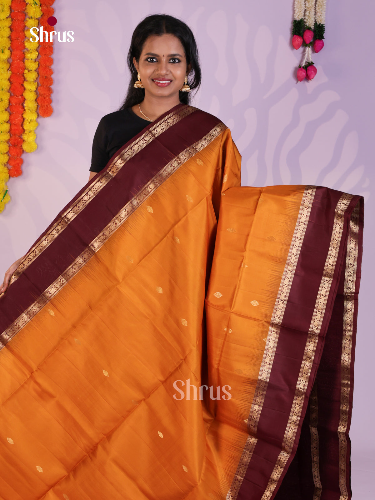 Radiant Orange & Maroon Soft Silk Saree with zari buttas & Rettaipet border - Shop on Shrus.com
