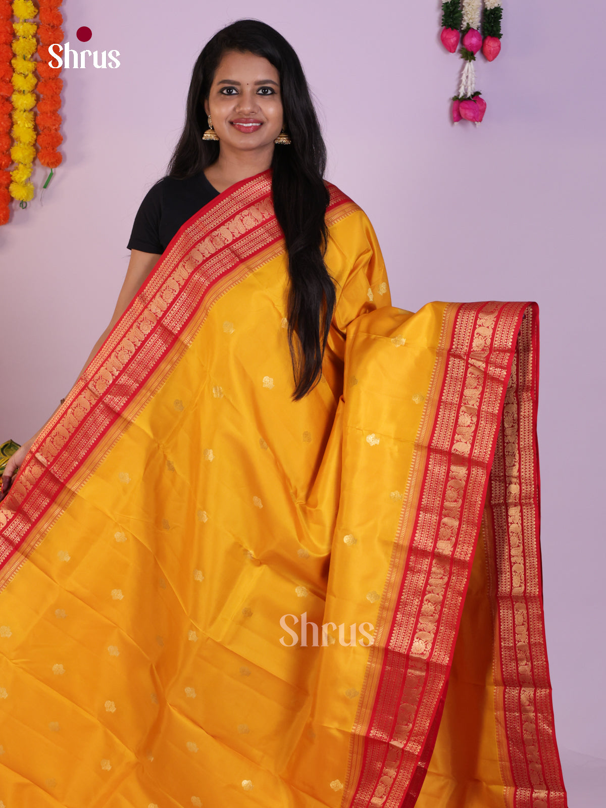 Radiant Yellow Kanchipuram Silk Saree With Red Rettaipet Zari Border