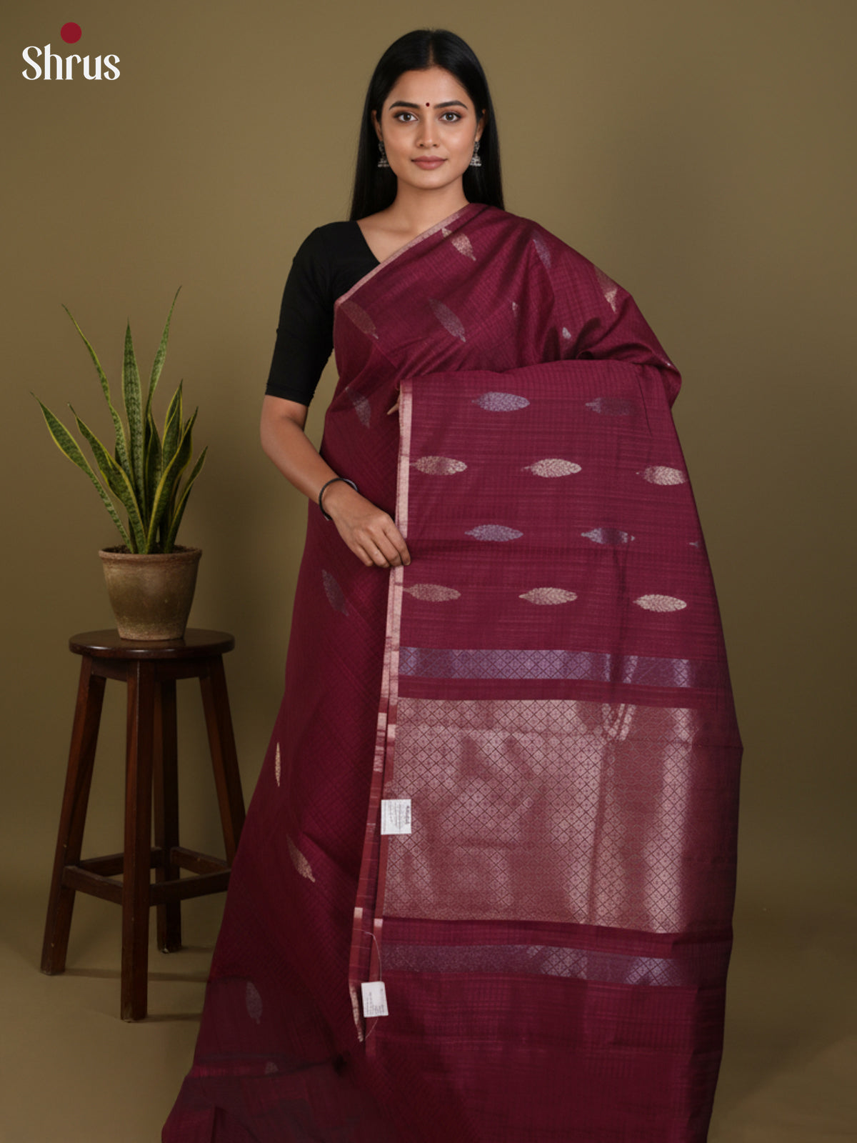 Maroon - Semi Jute Saree- DLS18067