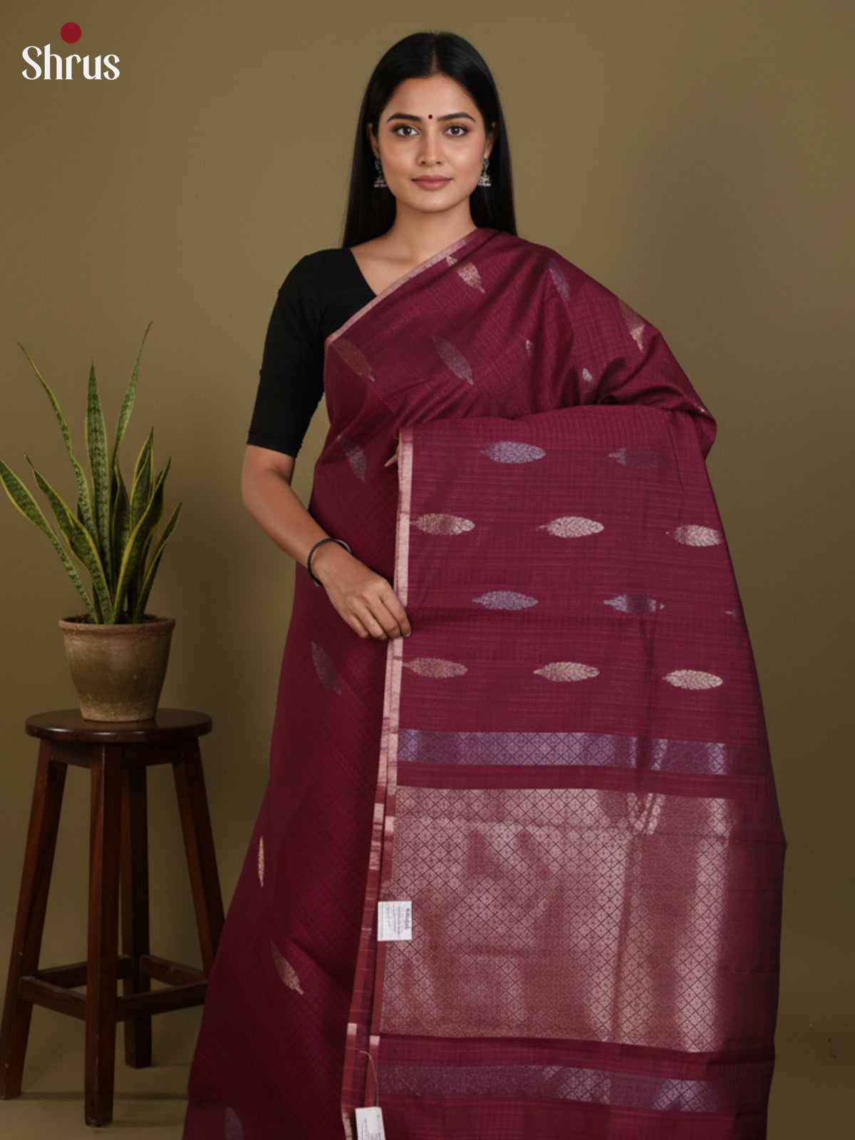 Maroon - Semi Jute Saree- DLS18067
