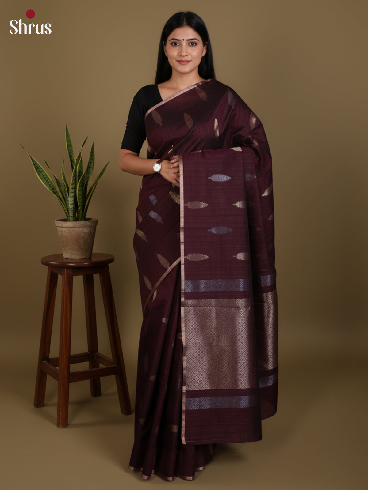 Maroon - Semi Jute Saree - DLS18102 - Shop on Shrus.com