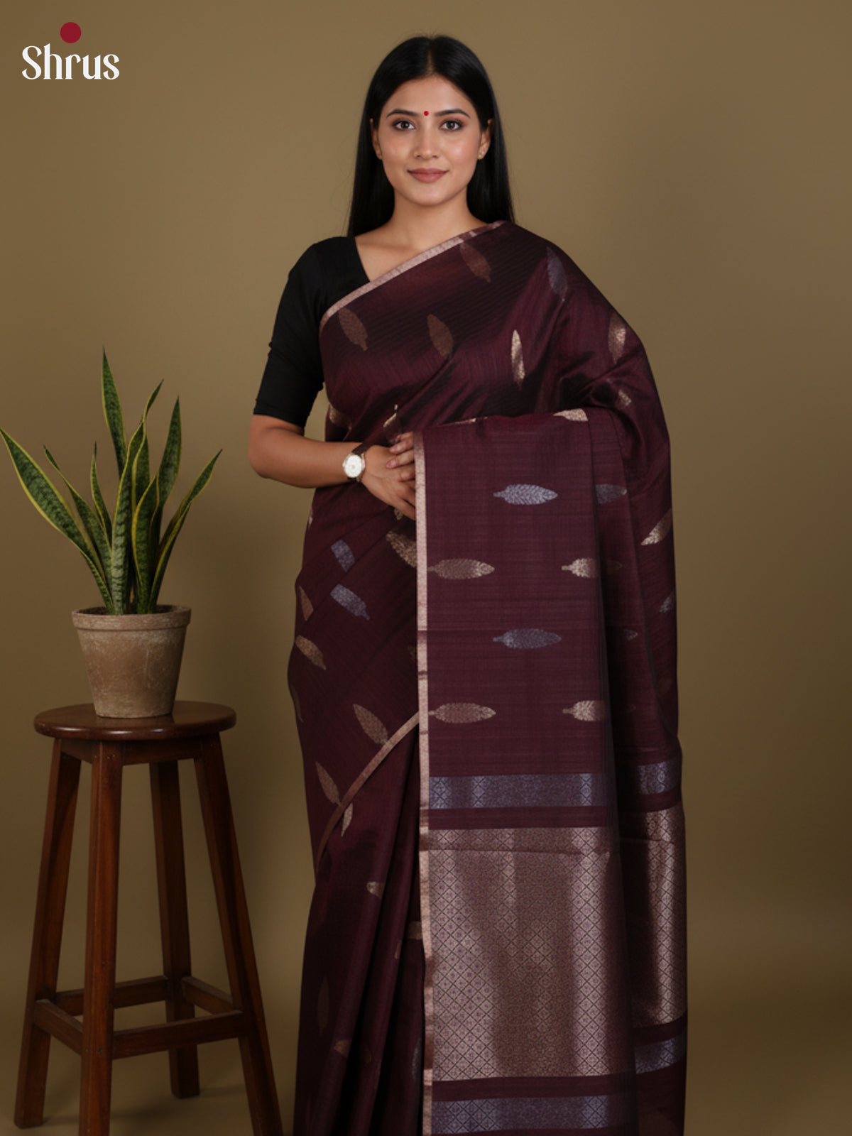 Maroon - Semi Jute Saree - DLS18102 - Shop on Shrus.com