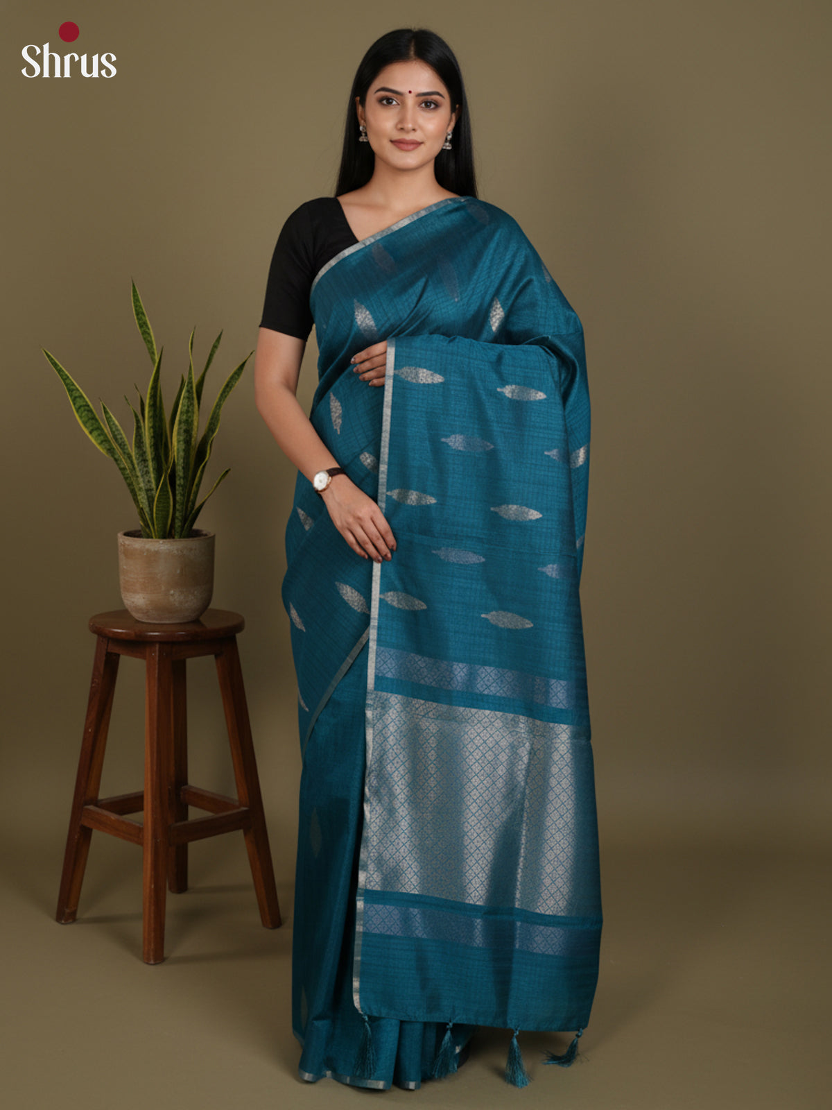 Blue - Semi Jute Saree- DLS18105