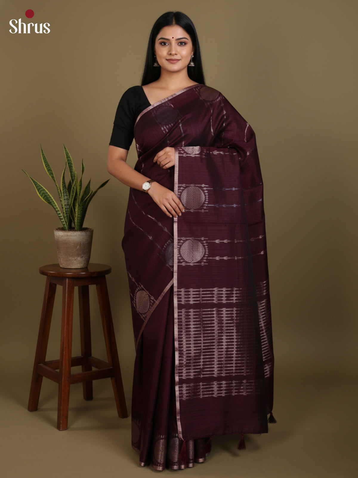 Maroon - Semi Jute Saree-DLS18114 - Shop on Shrus.com