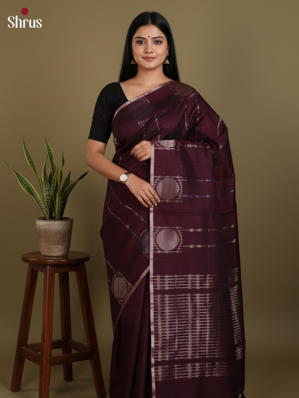 Maroon - Semi Jute Saree-DLS18114 - Shop on Shrus.com