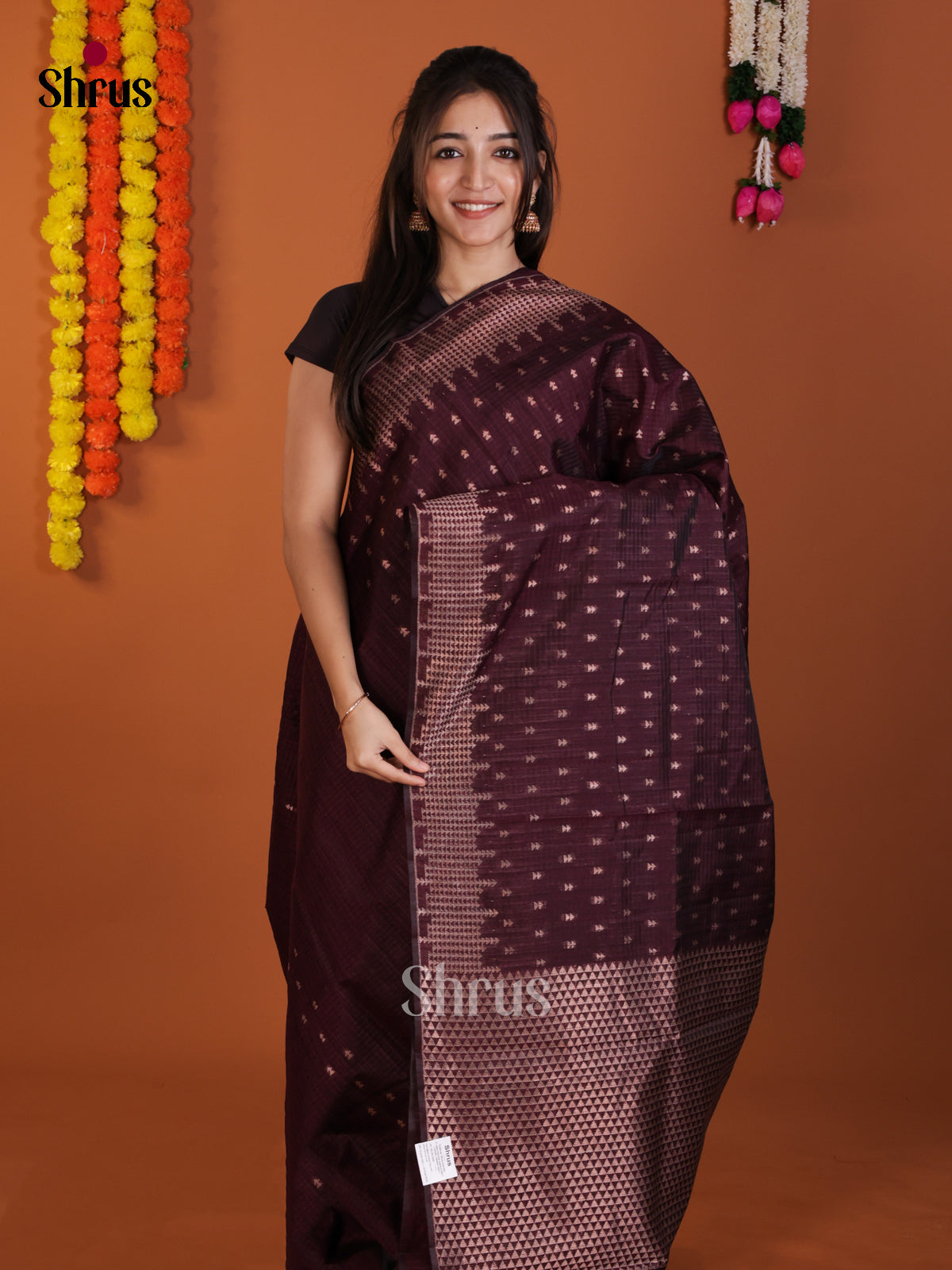 Maroon - Semi Jute Saree- DLS19023 - Shop on Shrus.com