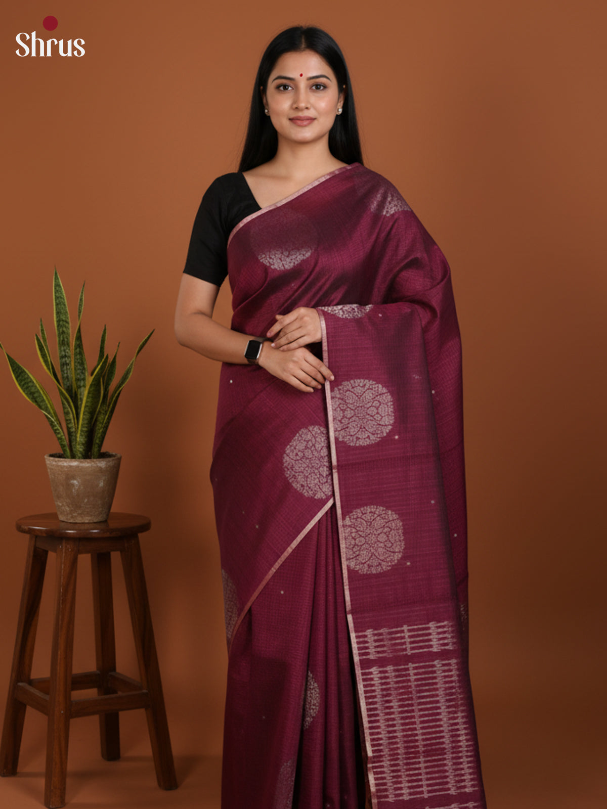 Maroon - Semi Jute Saree- DLS19034