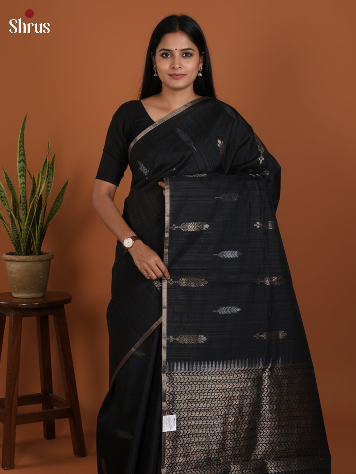 Black - Semi Jute Saree -DLS19039 - Shop on Shrus.com