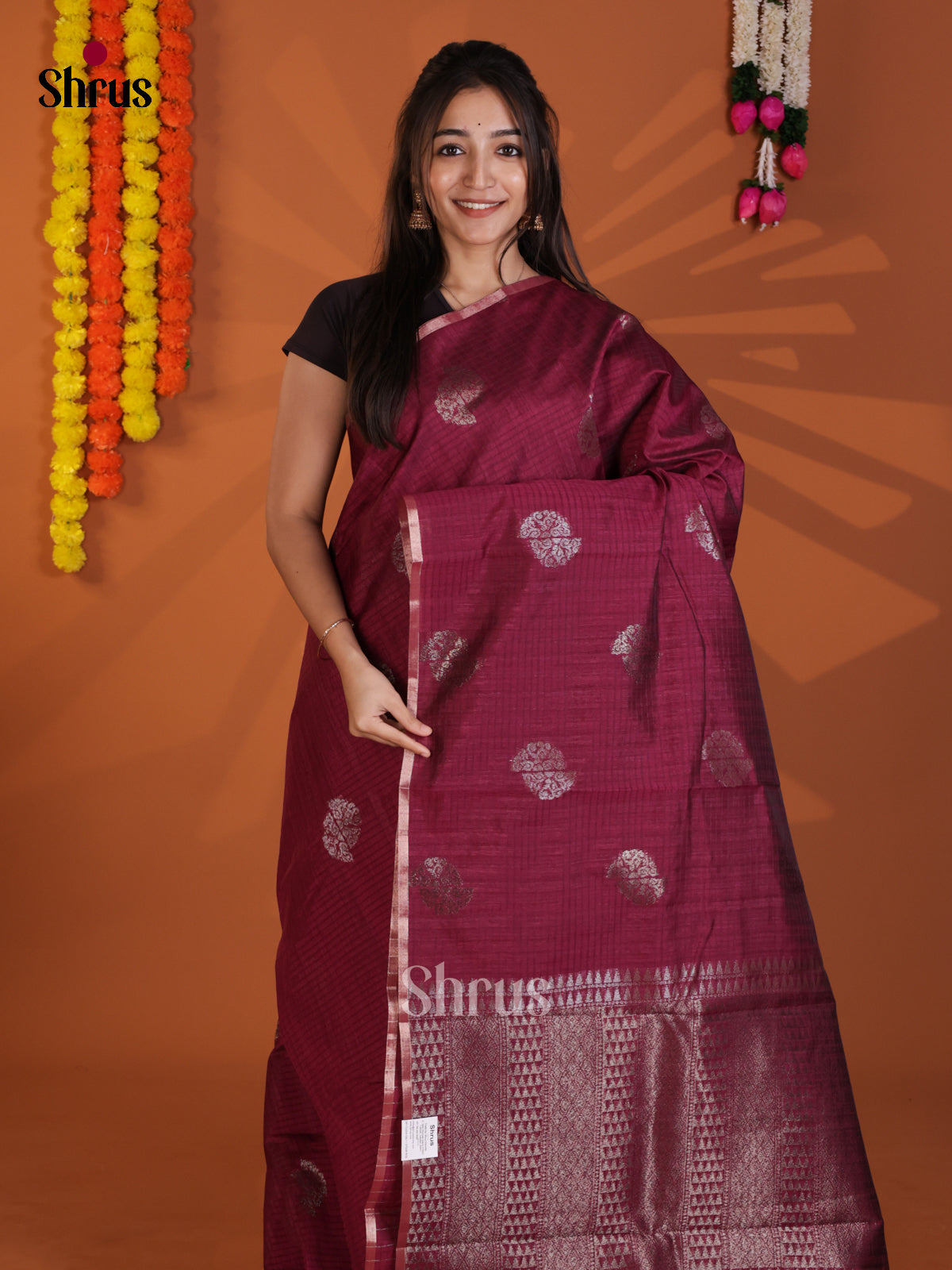 Maroon - Semi Jute Saree -DLS19040