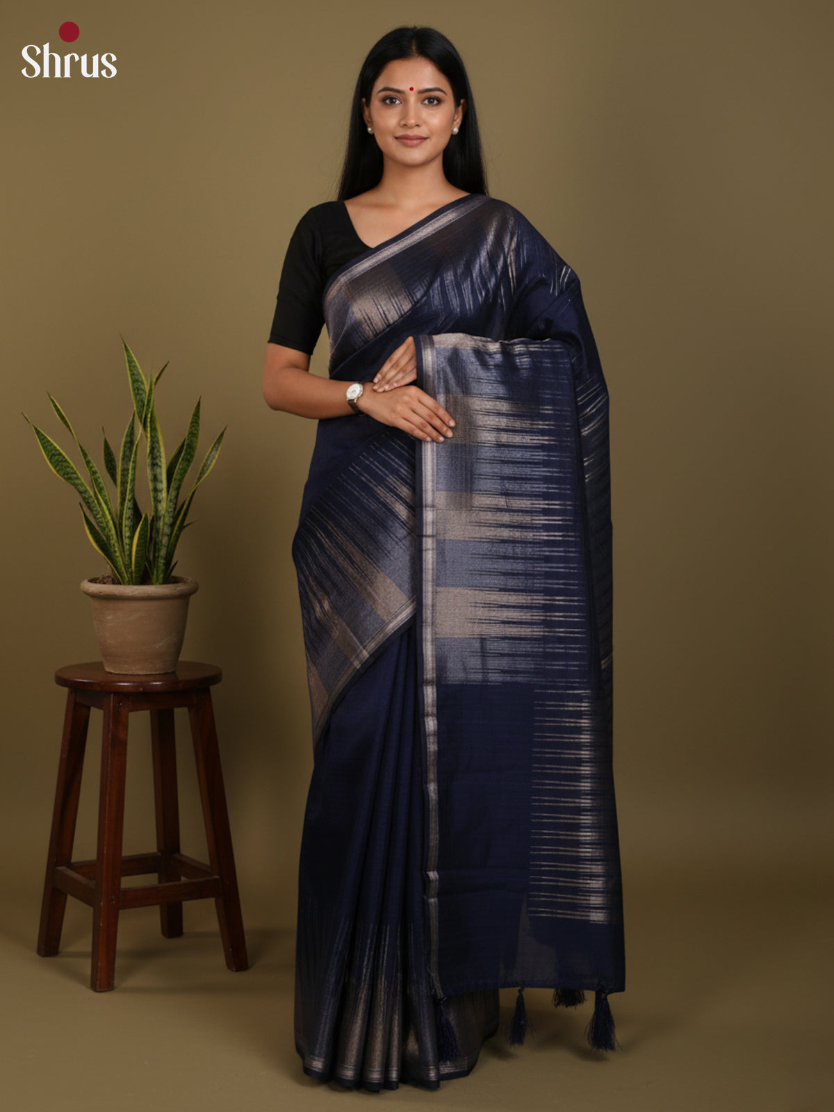 Blue- Semi Jute Saree- DLS19046 - Shop on Shrus.com