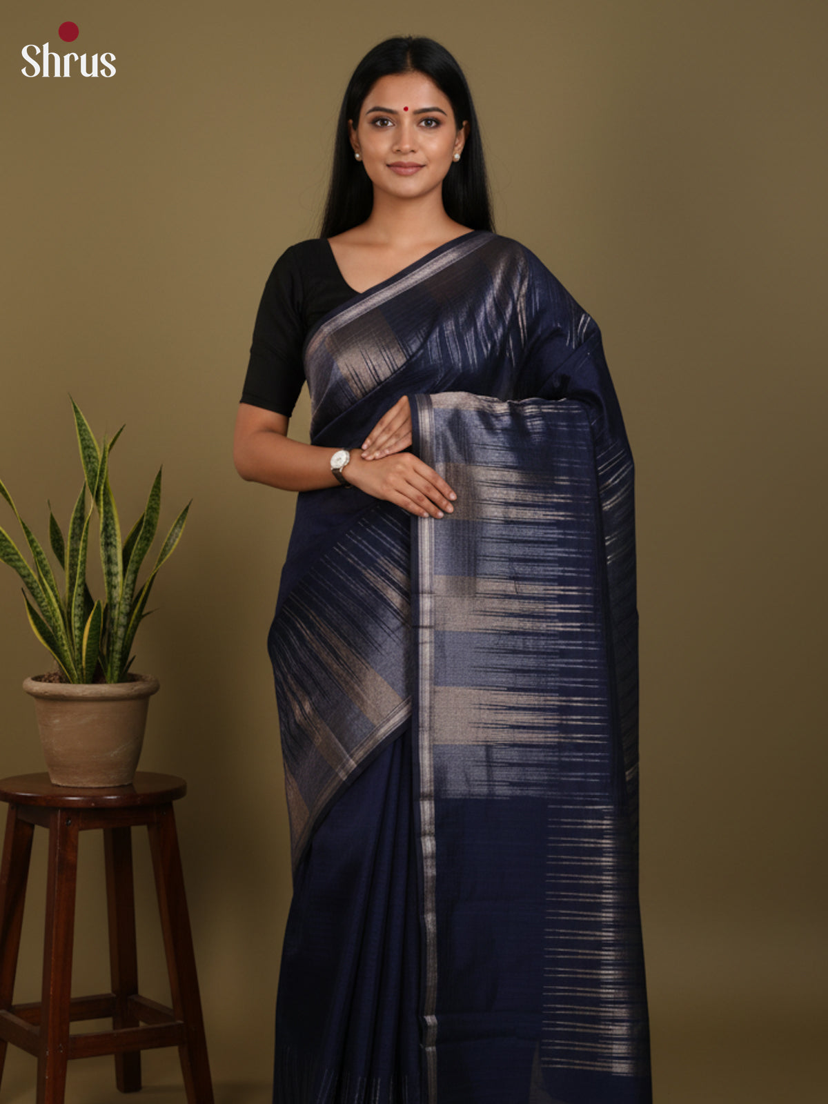 Blue- Semi Jute Saree- DLS19046 - Shop on Shrus.com