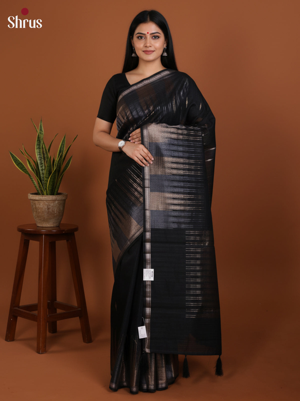 Black - Semi Jute Saree -DLS19047 - Shop on Shrus.com