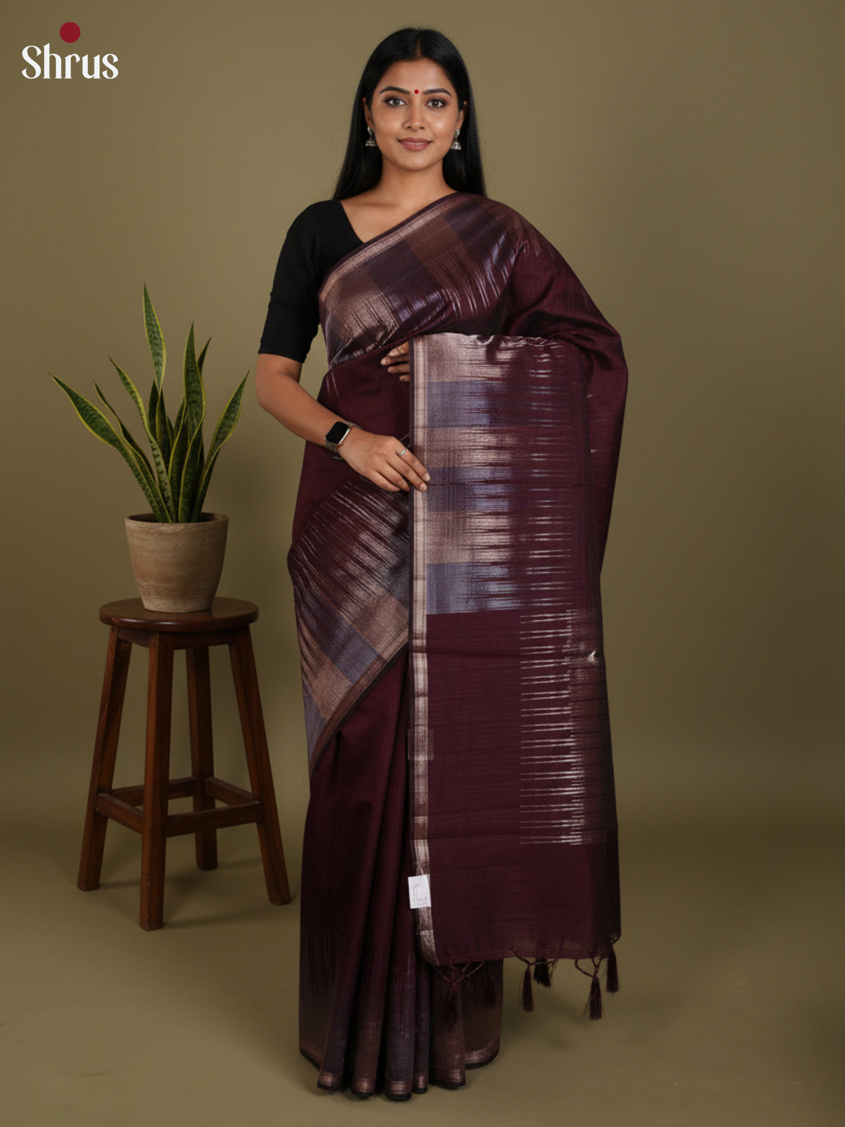 Maroon - Semi Jute Saree - DLS19048 - Shop on Shrus.com