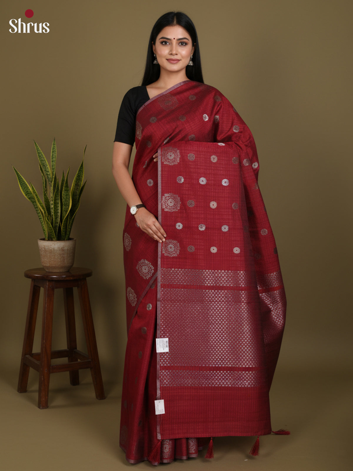 Maroon - Semi Jute Saree -DLS19051 - Shop on Shrus.com