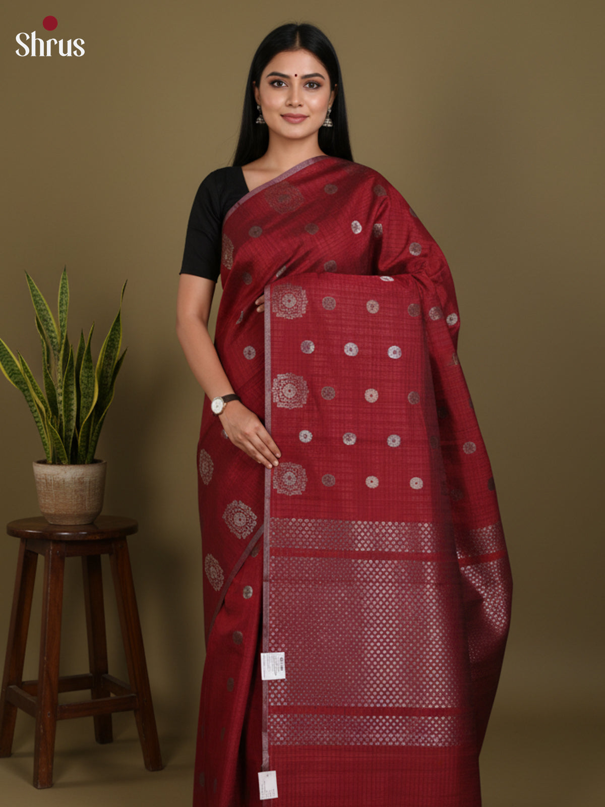 Maroon - Semi Jute Saree -DLS19051 - Shop on Shrus.com