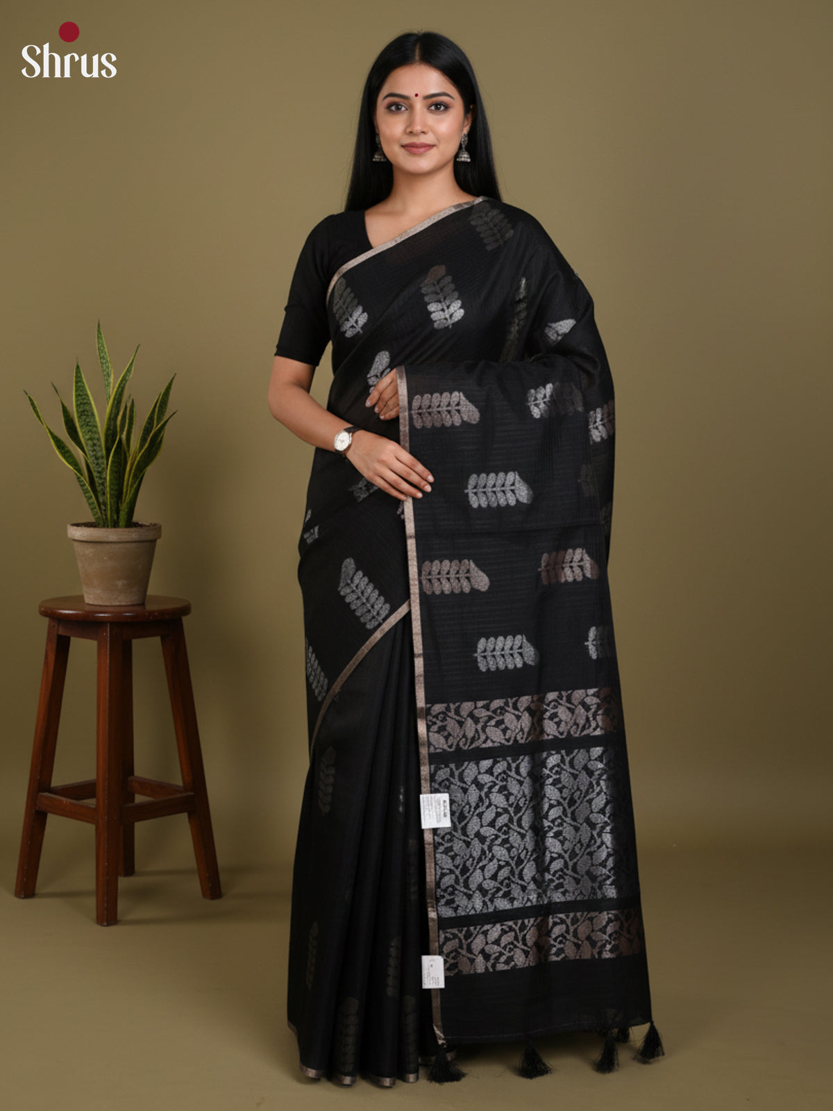 Black - Semi Jute Saree- DLS19114