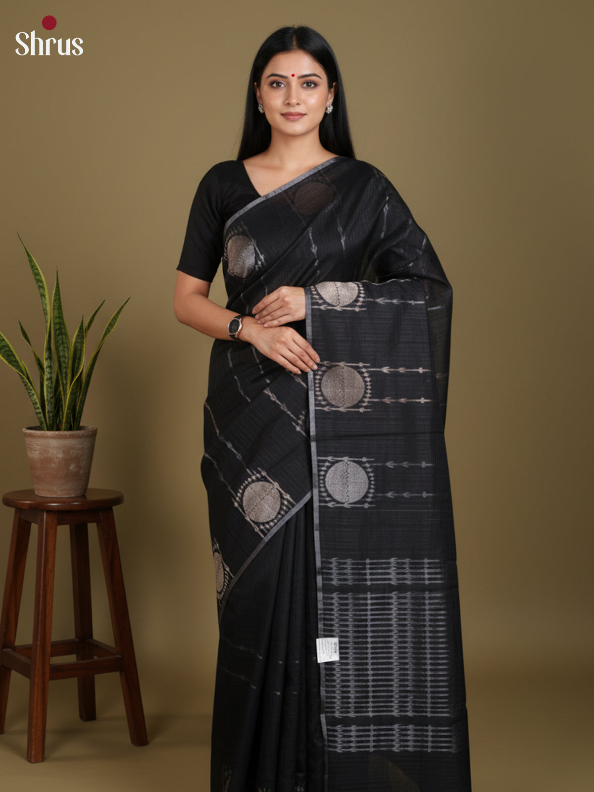 Black - Semi Jute Saree-DLS19122