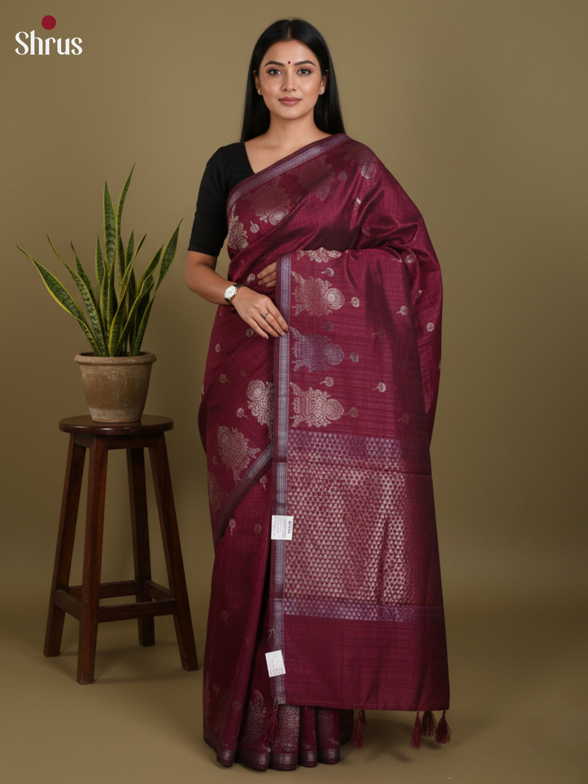 Maroon - Semi Jute Saree- DLS19126