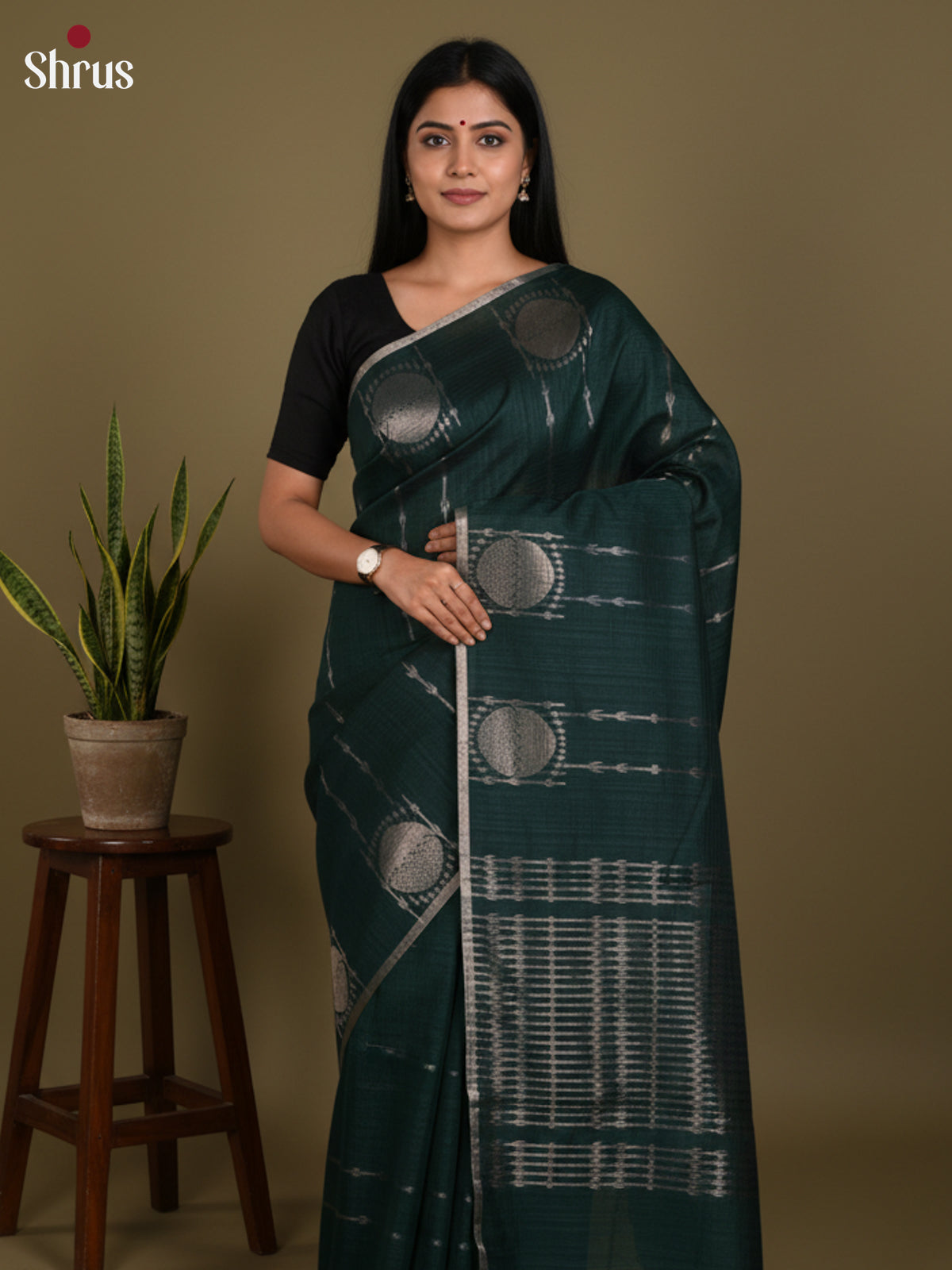 Green - Semi Jute Saree -DLS19133