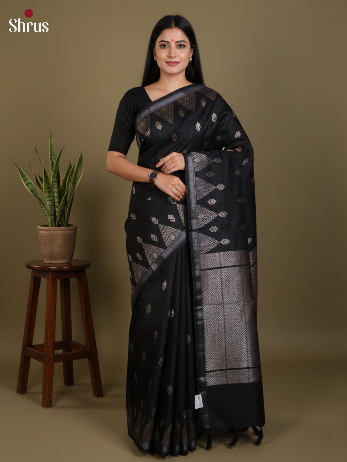 Black - Semi Jute Saree-DLS19147