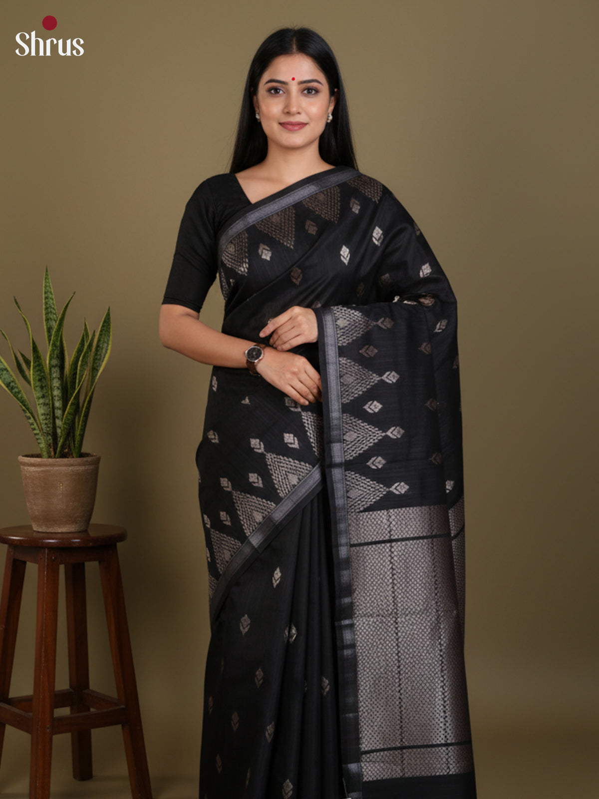 Black - Semi Jute Saree-DLS19147
