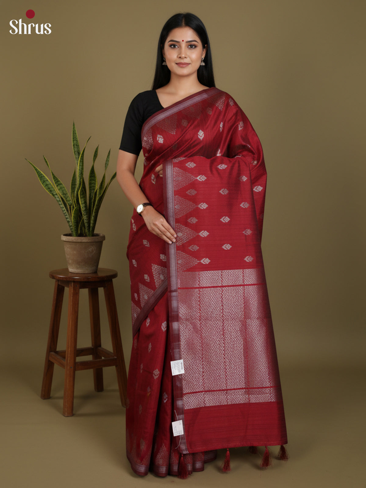 Maroon - Semi Jute Saree- DLS19151