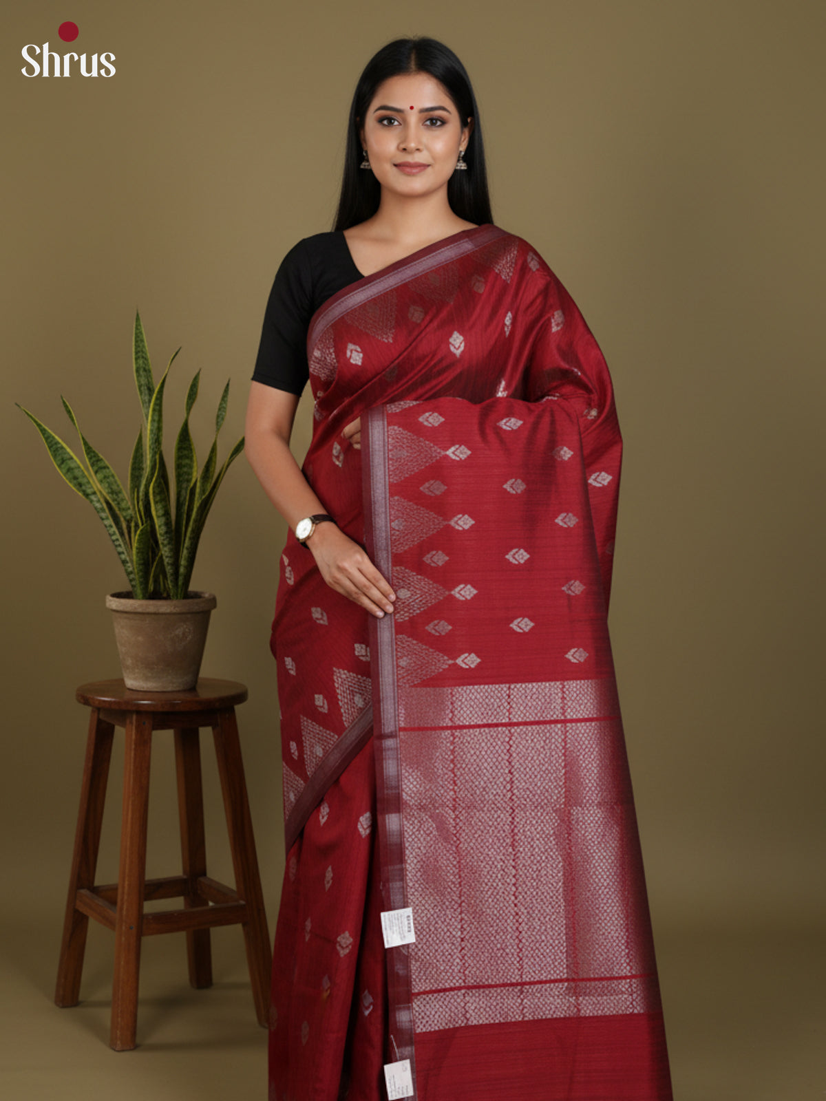 Maroon - Semi Jute Saree- DLS19151