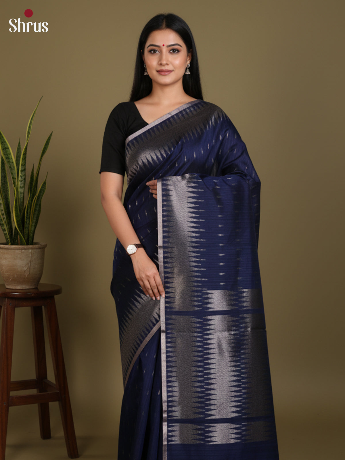 Navy Blue - Semi Jute Saree- DLS19152