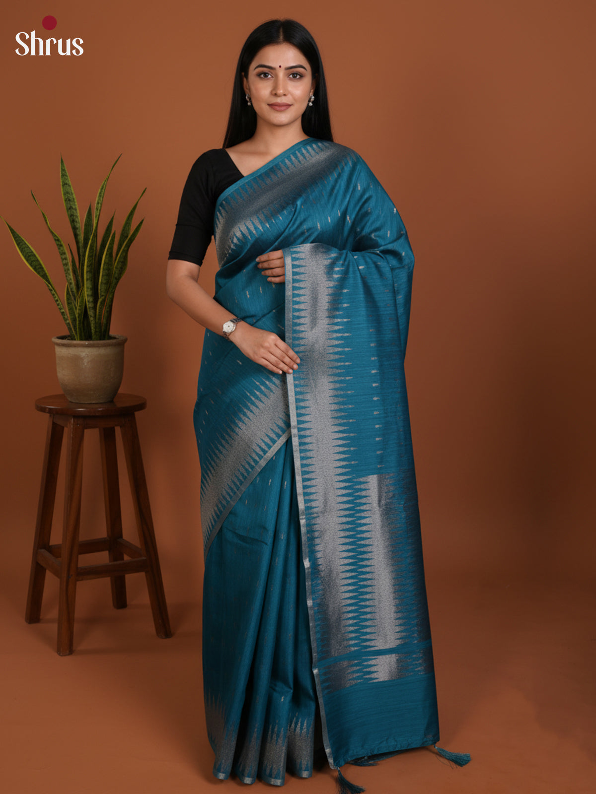 Blue - Semi Jute Saree - DLS19156