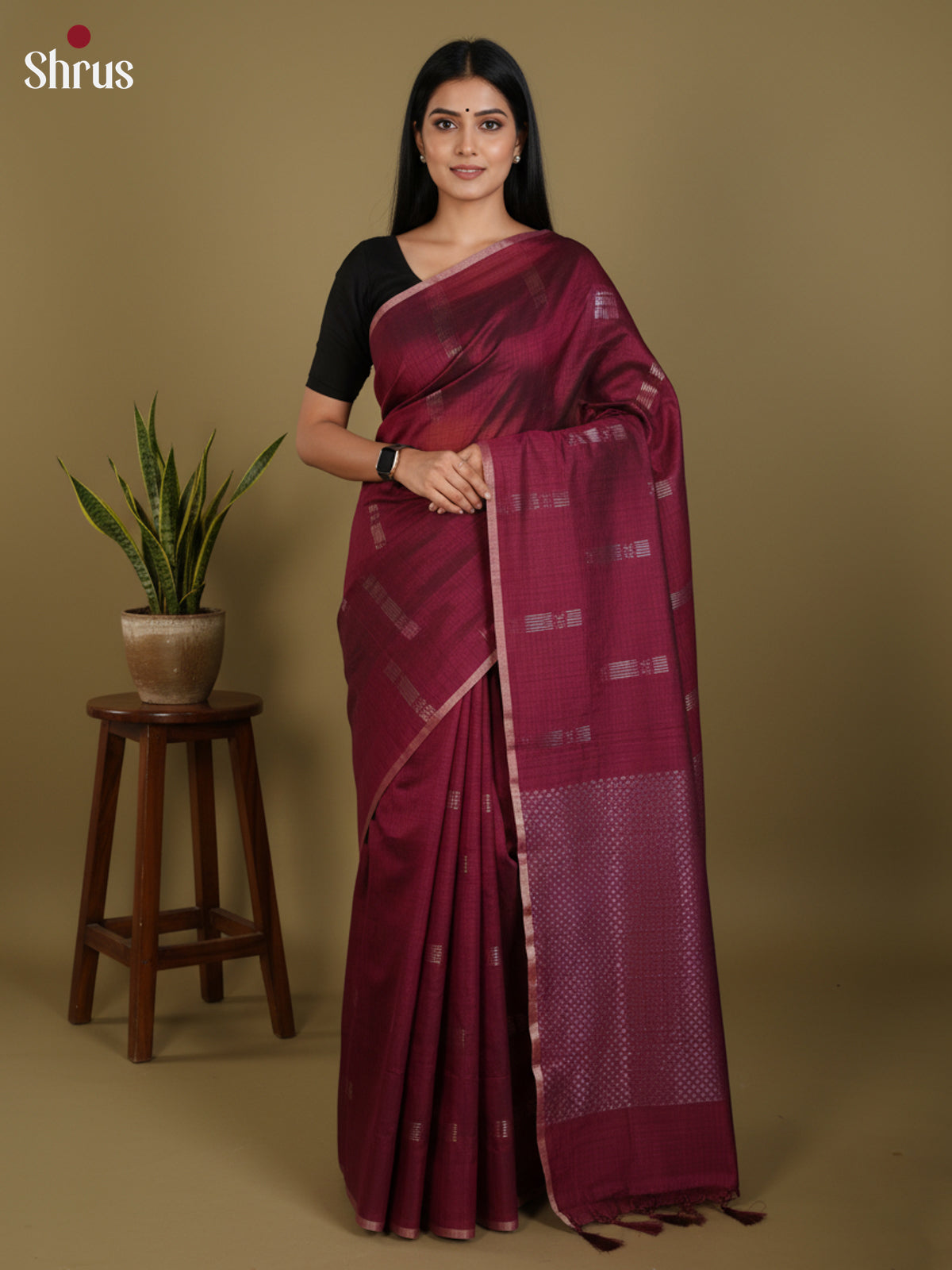 Maroon- Semi Jute Saree - DLS19179