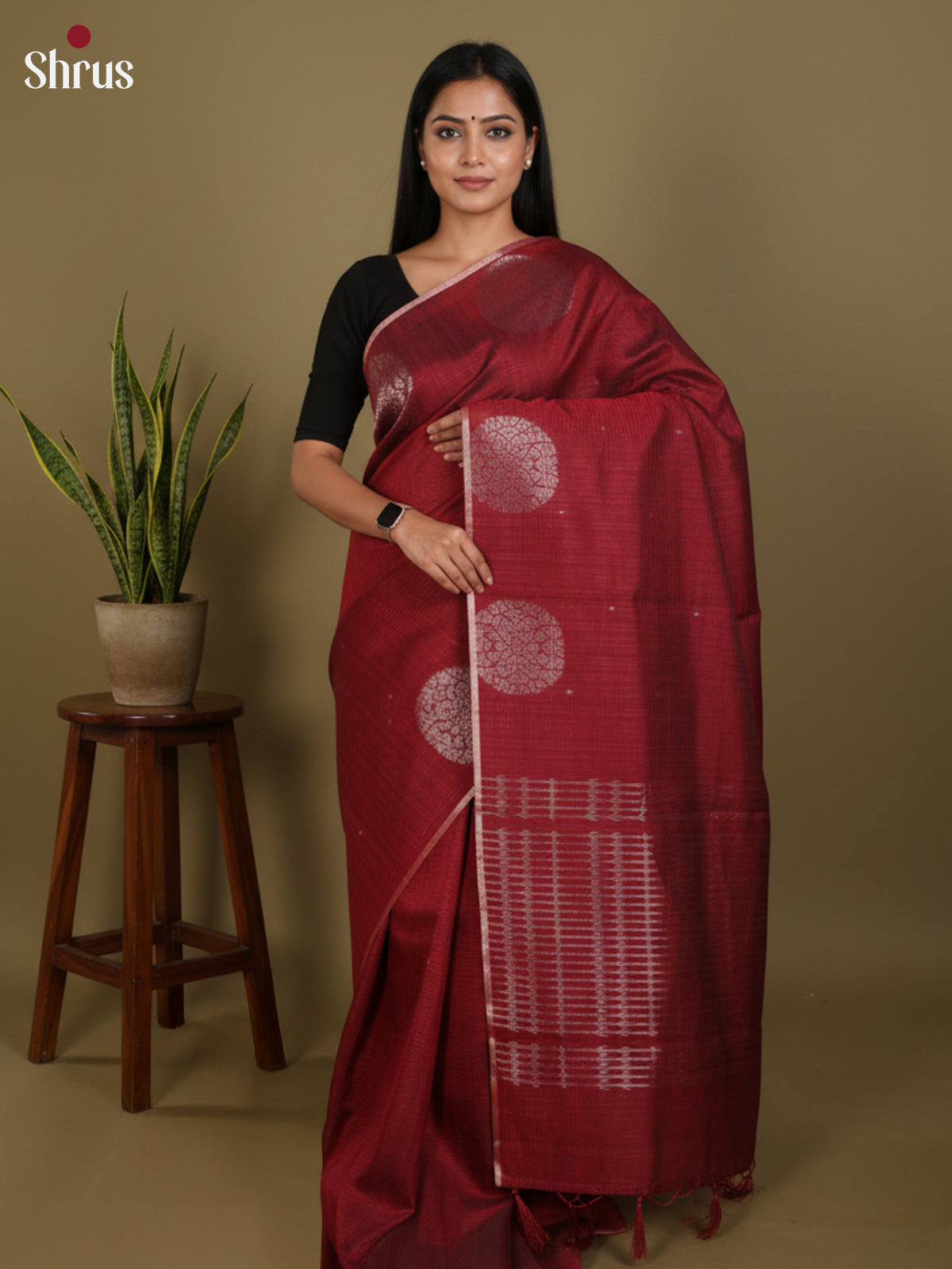 Maroon - Semi Jute Saree- DLS19189