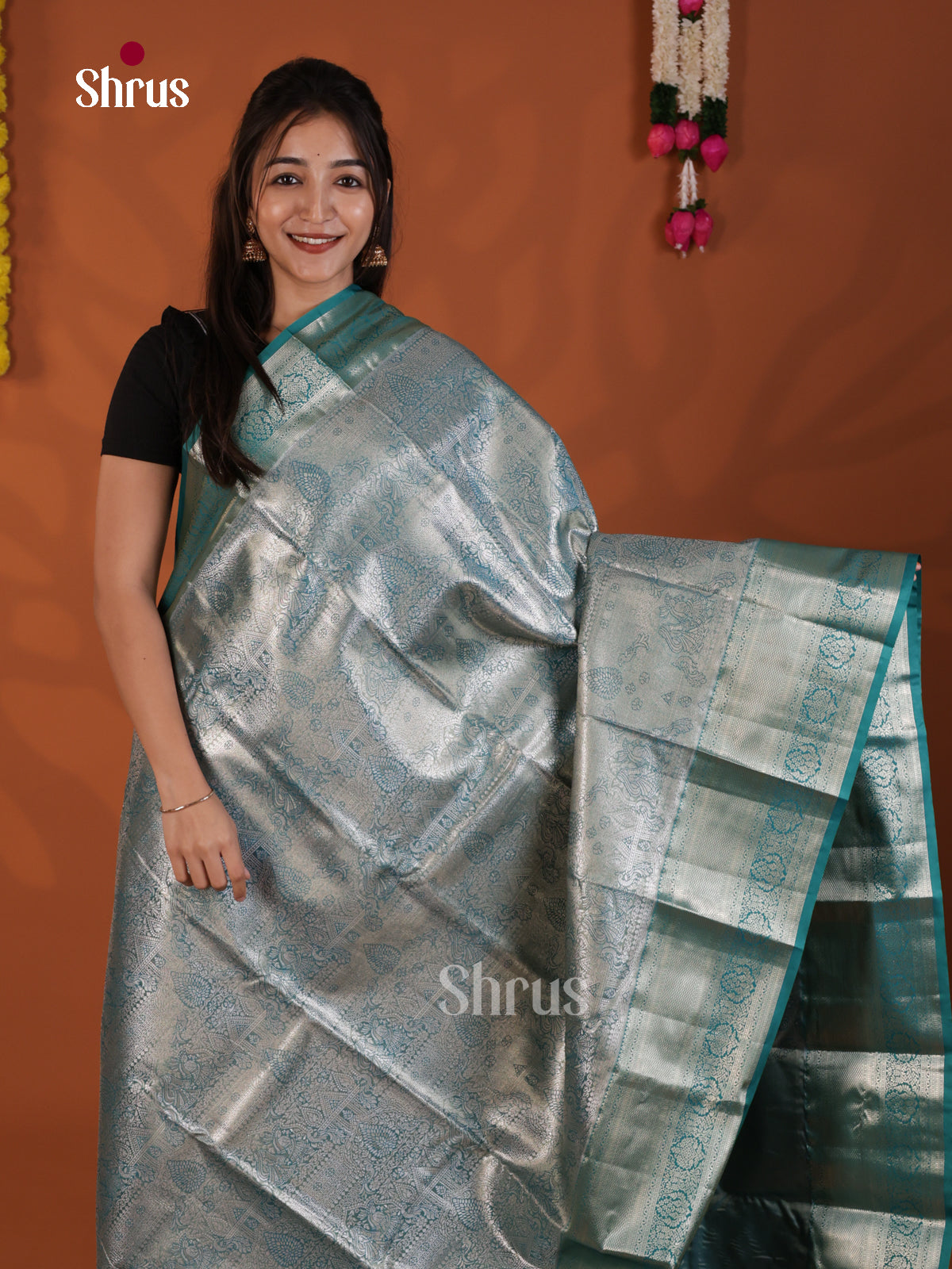 Blue - Kanchipuram-halfpure Saree - DLS19204 - Shop on Shrus.com